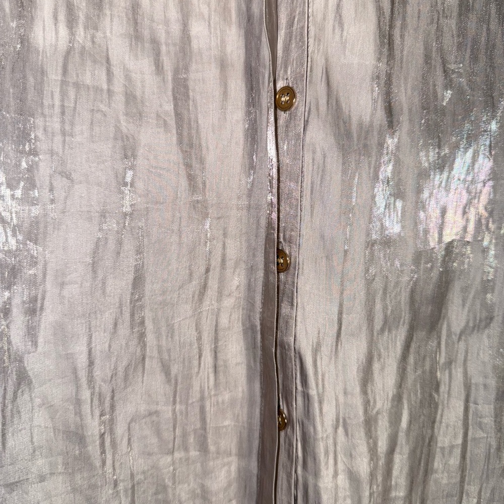 Chico's 2 XL Metallic Soft Gray Button-Down Shirt - Picture 3 of 7